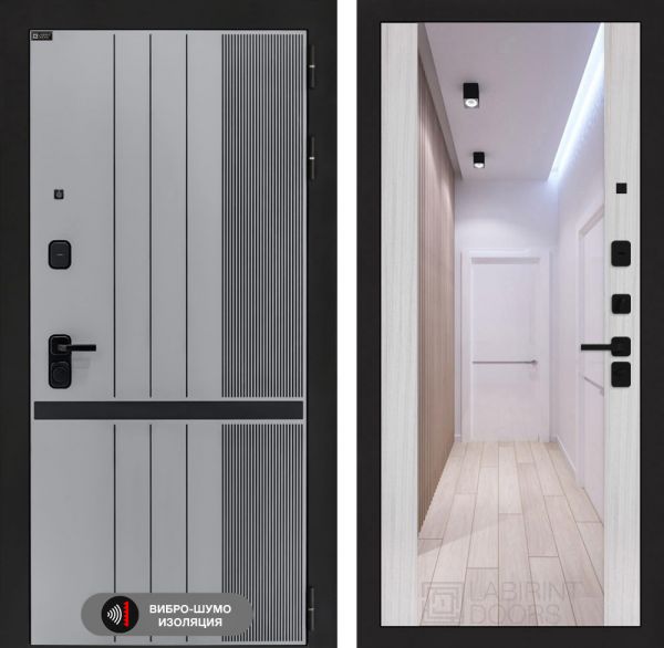 Входная дверь Лабиринт SKYLAB с Зеркалом Максимум – Сандал белый