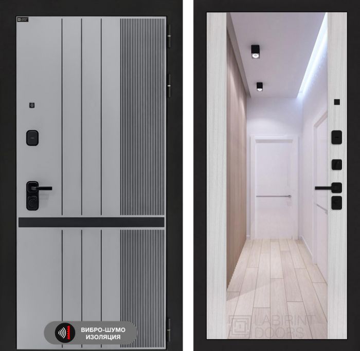 Входная дверь Лабиринт SKYLAB с Зеркалом Максимум – Сандал белый