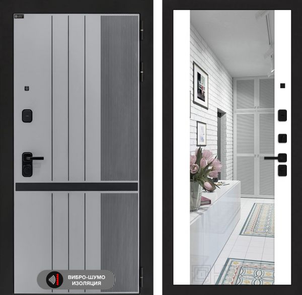 Входная дверь Лабиринт SKYLAB с зеркалом Максимум – Белый софт