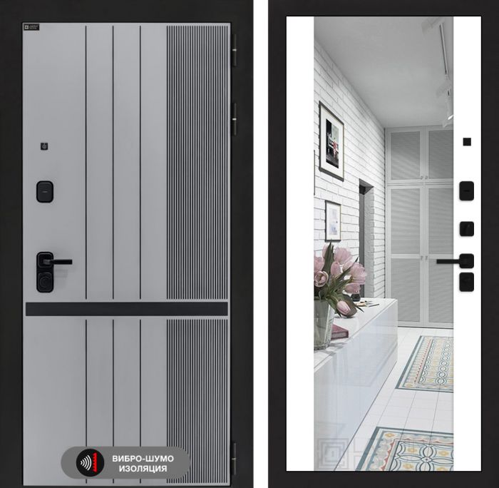 Входная дверь Лабиринт SKYLAB с зеркалом Максимум – Белый софт