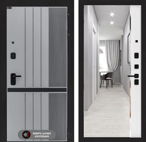 Входная дверь Лабиринт SKYLAB с зеркалом Панорама – Белый софт