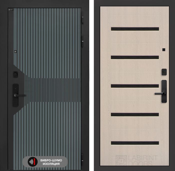 Входная дверь Лабиринт Смартлаб - 01 Беленый дуб, стекло черное