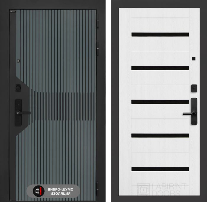 Входная дверь Лабиринт Смартлаб - 01 Белое дерево, стекло черное