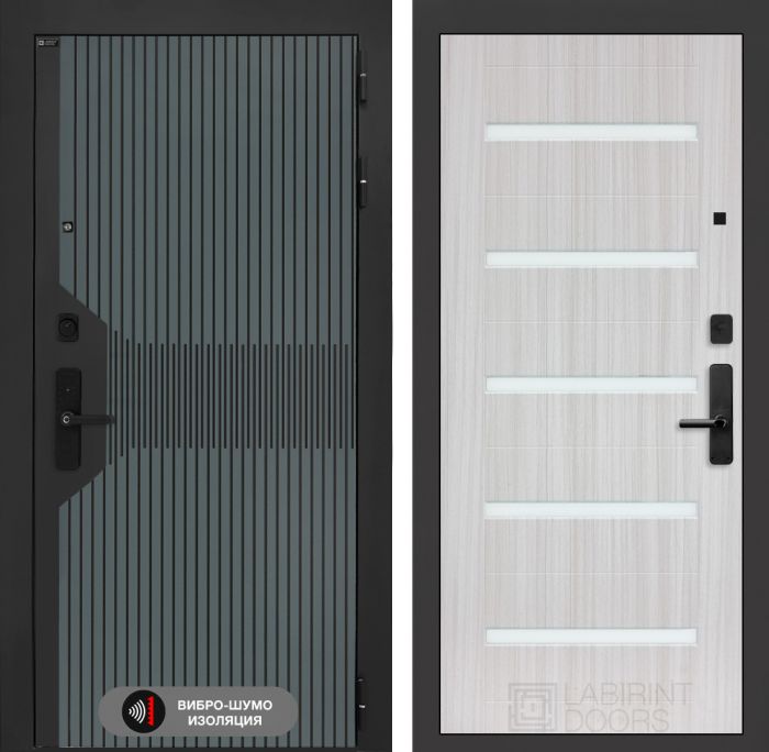 Входная дверь Лабиринт Смартлаб - 01 Сандал белый, стекло белое