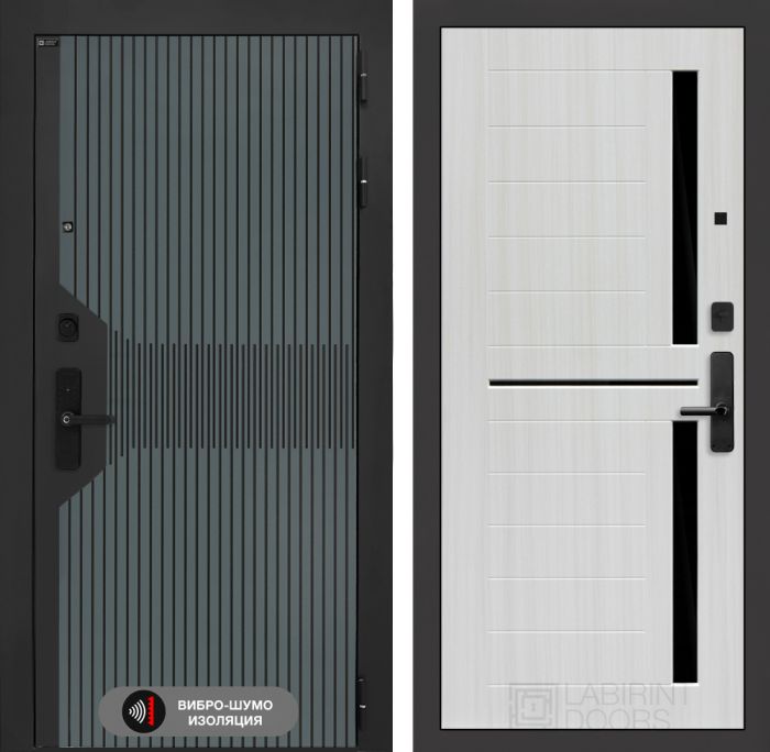 Входная дверь Лабиринт Смартлаб - 02 Сандал белый, стекло черное