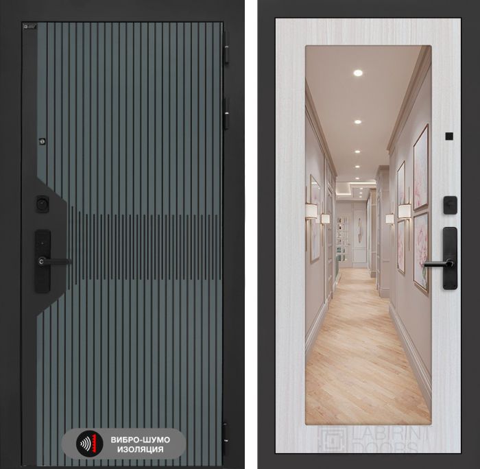 Входная дверь Лабиринт Смартлаб с Зеркалом 18 – Сандал белый