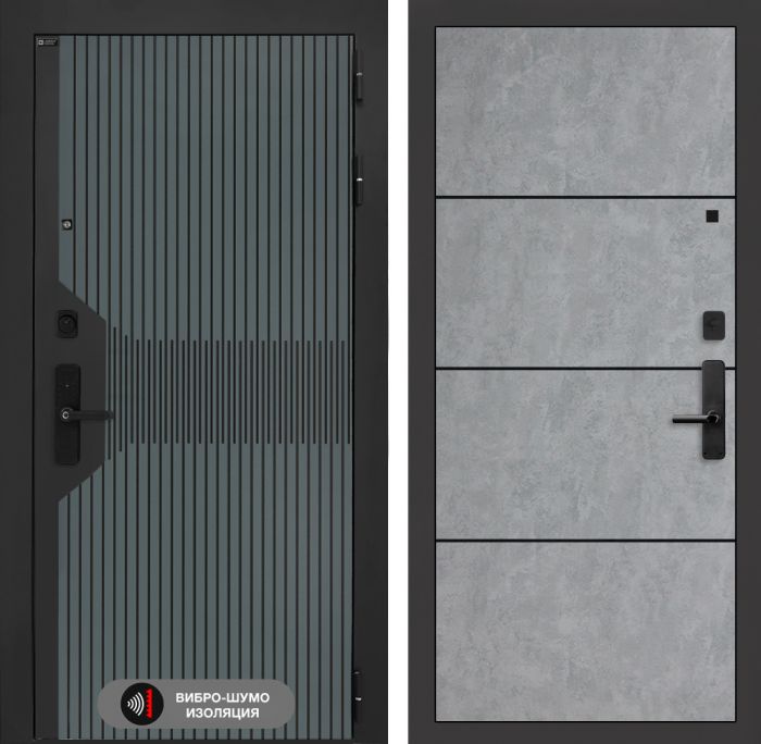 Входная дверь Лабиринт Смартлаб 25 – Бетон светлый, черный молдинг