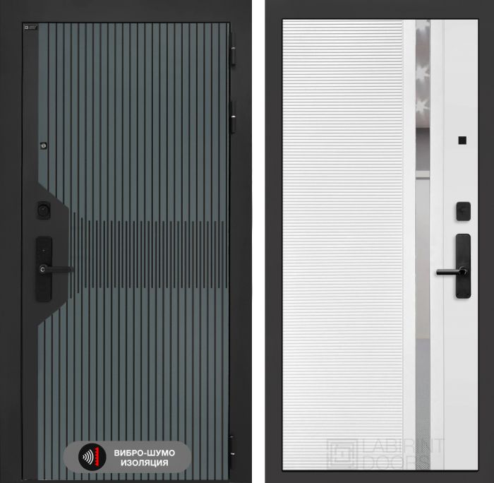 Входная дверь Лабиринт Смартлаб 31 – Белый софт, зеркальная вставка с тонировкой