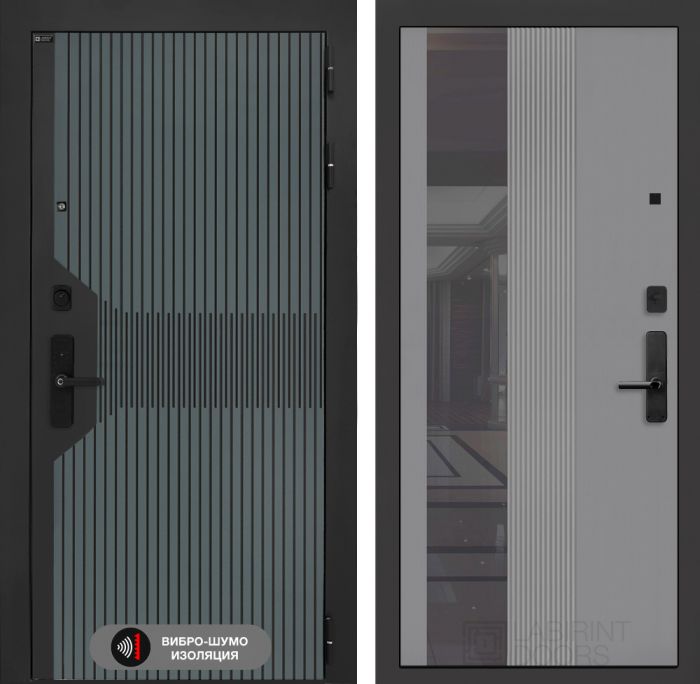 Входная дверь Лабиринт Смартлаб с Зеркалом 32 тонированным – Серый рельеф софт