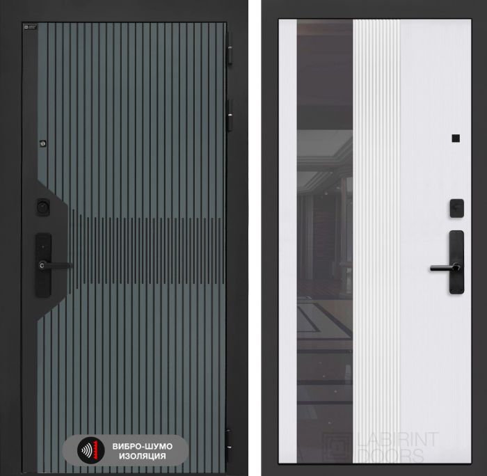 Входная дверь Лабиринт Смартлаб с Зеркалом 32 тонированным – Белый рельеф софт