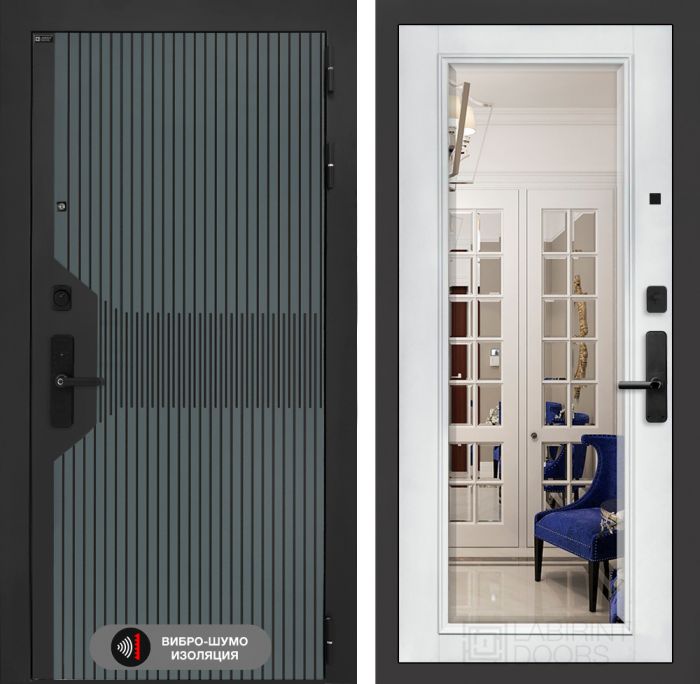 Входная дверь Лабиринт Смартлаб - с зеркалом Фацет Белый софт