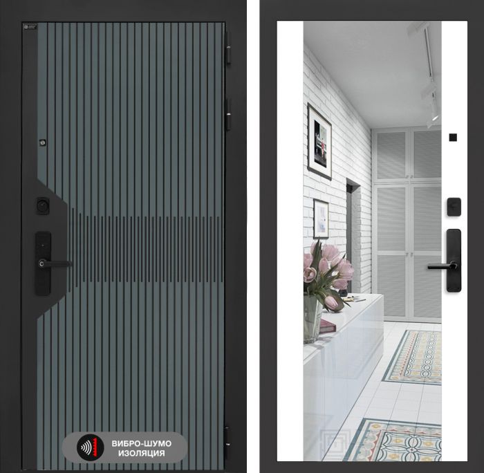 Входная дверь Лабиринт Смартлаб - с зеркалом Максимум Белый софт