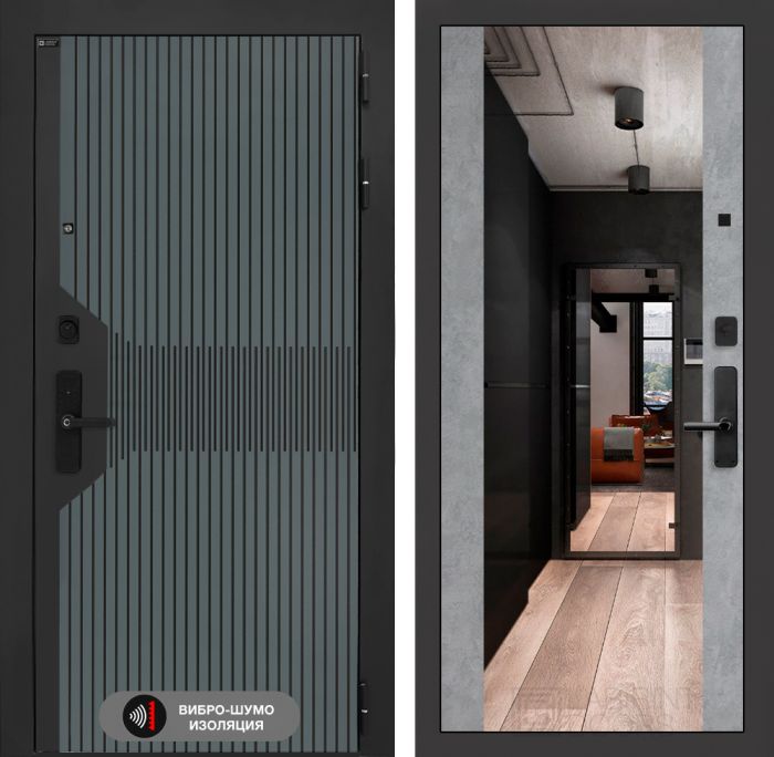 Входная дверь Лабиринт Смартлаб - с зеркалом Максимум Бетон светлый