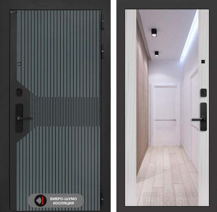 Входная дверь Лабиринт Смартлаб - с зеркалом Максимум Сандал белый