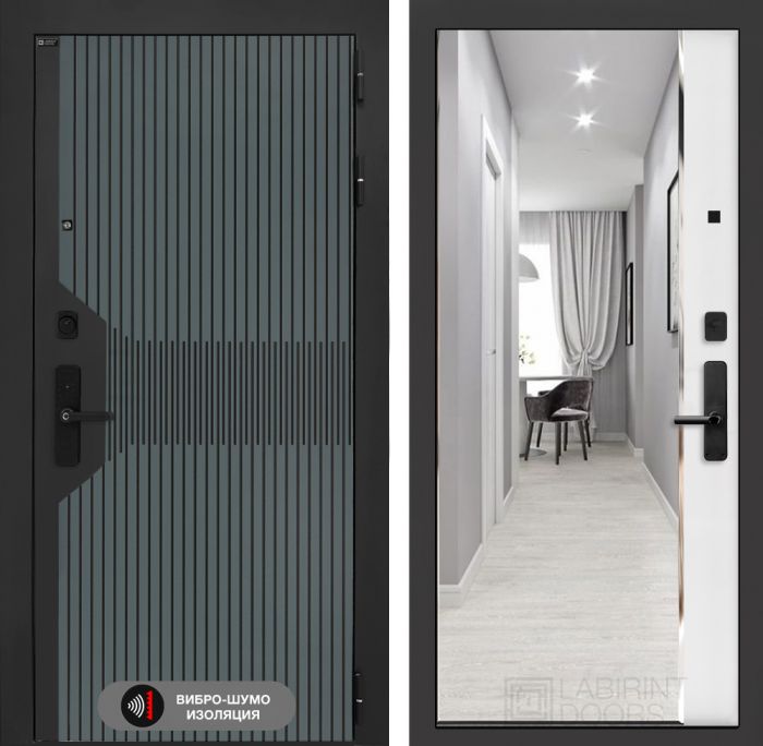 Входная дверь Лабиринт Смартлаб - с зеркалом Панорама Белый софт