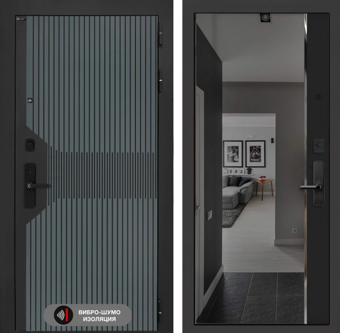 Входная дверь Лабиринт Смартлаб - с зеркалом Панорама тонировкой Черный кварц