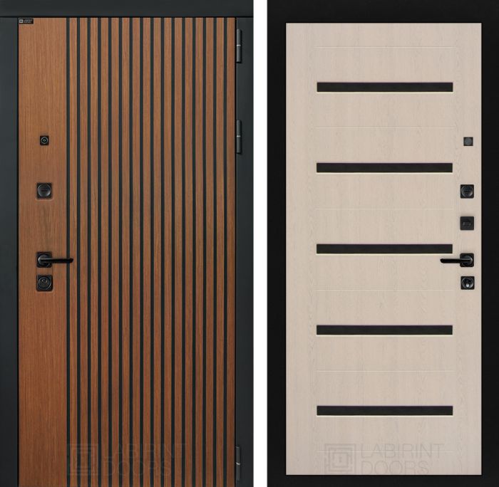 Входная дверь Лабиринт STORM 01 - Беленый дуб, стекло черное