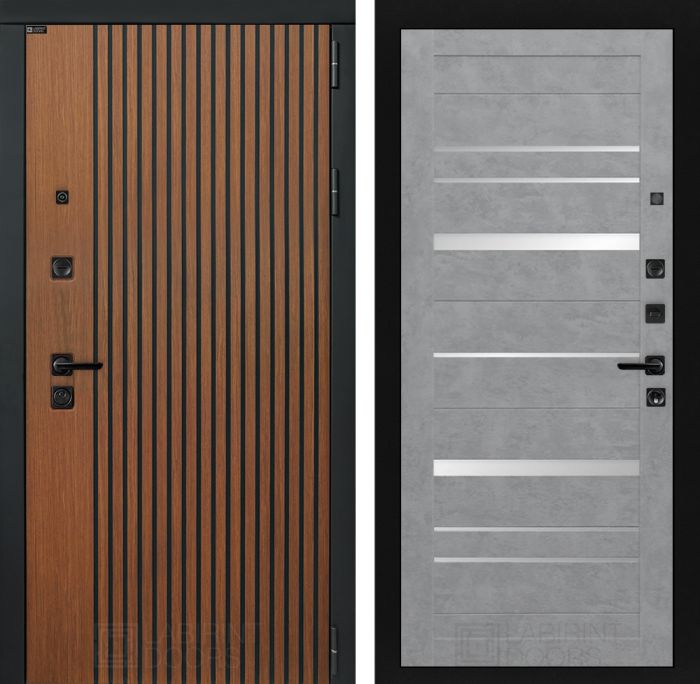 Входная дверь Лабиринт STORM 20 - Бетон светлый, зеркальные вставки