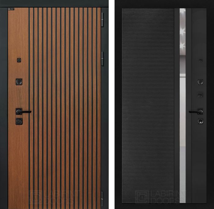 Входная дверь Лабиринт STORM 31 - Черный кварц зеркальная вставка с тонировкой