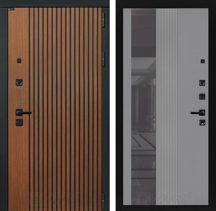 Входная дверь Лабиринт STORM 32 - Зеркало тонированное Серый софт рельеф