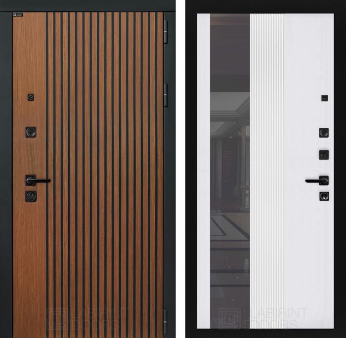 Входная дверь Лабиринт STORM 32 - Зеркало тонированное Белый софт рельеф