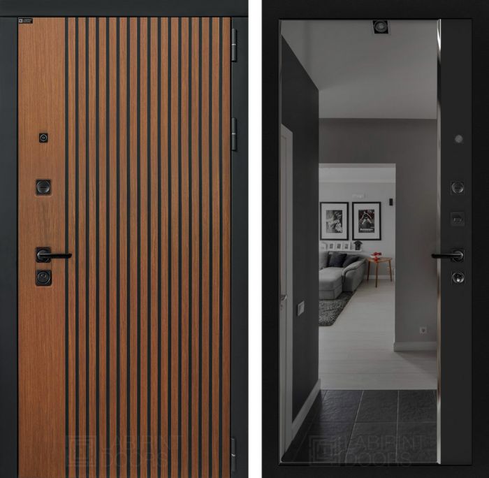 Входная дверь Лабиринт STORM с зеркалом Панорама с тонировкой Черный кварц