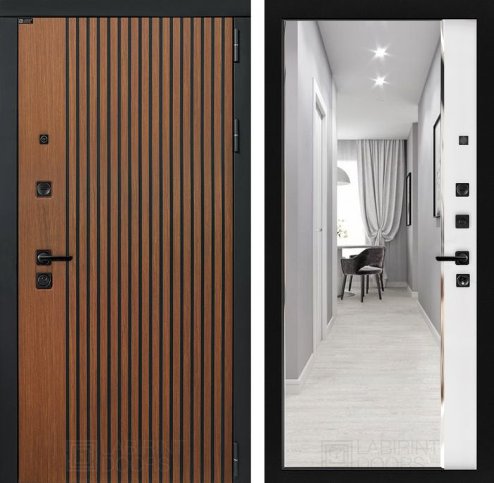 Входная дверь Лабиринт STORM с зеркалом Панорама Белый софт