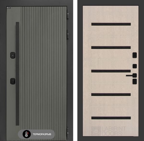 Входная дверь Лабиринт Термолаб 1 тепло 01 – Беленый дуб, стекло черное