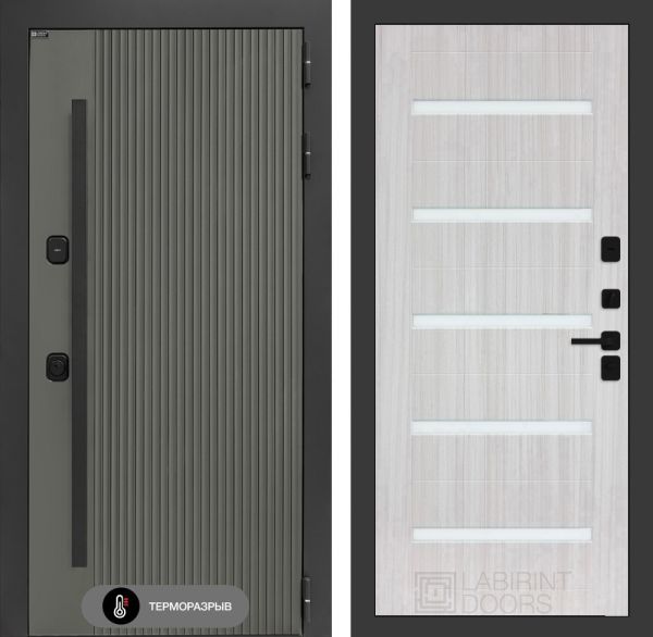 Входная дверь Лабиринт Термолаб 1 тепло 01 - Сандал белый, стекло белое