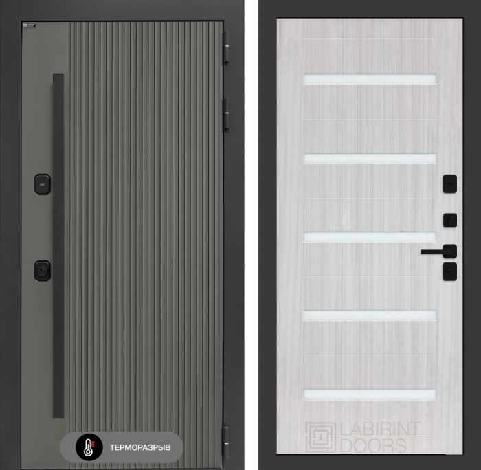 Входная дверь Лабиринт Термолаб 1 тепло 01 - Сандал белый, стекло белое