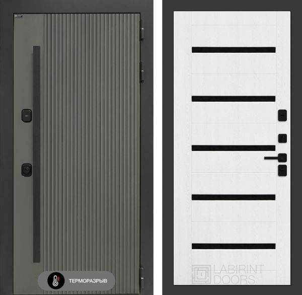 Входная дверь Лабиринт Термолаб 1 тепло 01 – Белое дерево, стекло черное