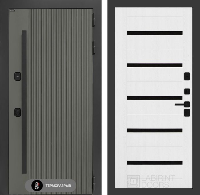 Входная дверь Лабиринт Термолаб 1 тепло 01 – Белое дерево, стекло черное