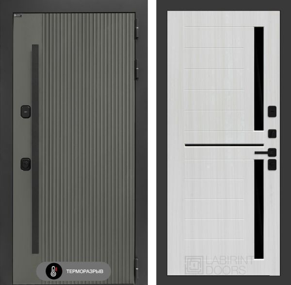 Входная дверь Лабиринт Термолаб 1 тепло 02 – Сандал белый, стекло черное