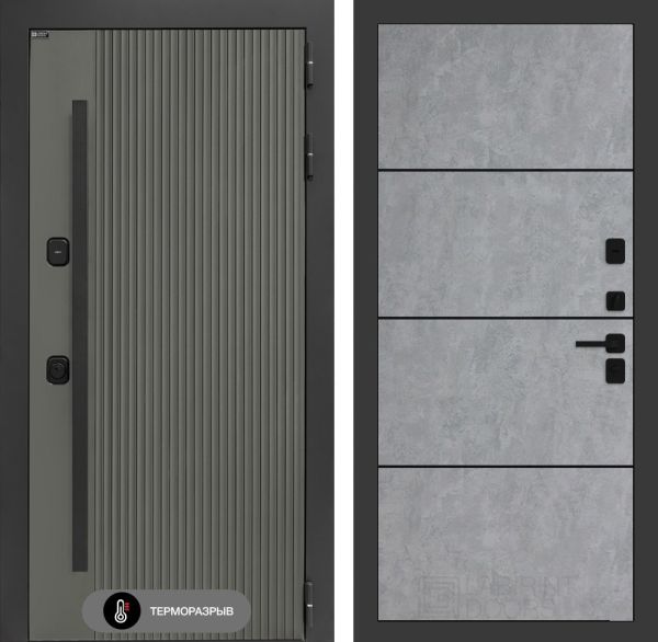 Входная дверь Лабиринт Термолаб 1 тепло 25 – Бетон светлый, черный молдинг