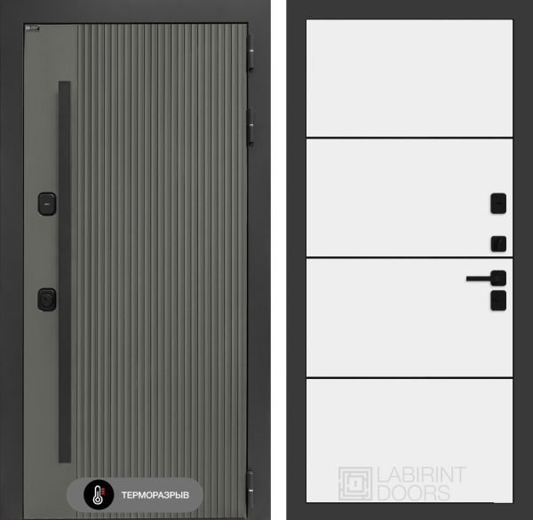 Входная дверь Лабиринт Термолаб 1 тепло 25 – Белый софт, черный молдинг