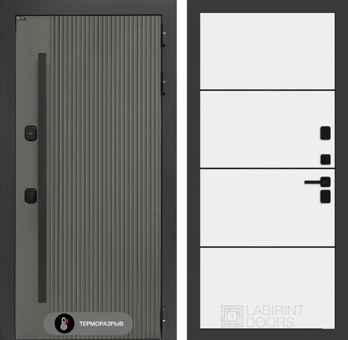 Входная дверь Лабиринт Термолаб 1 тепло 25 – Белый софт, черный молдинг