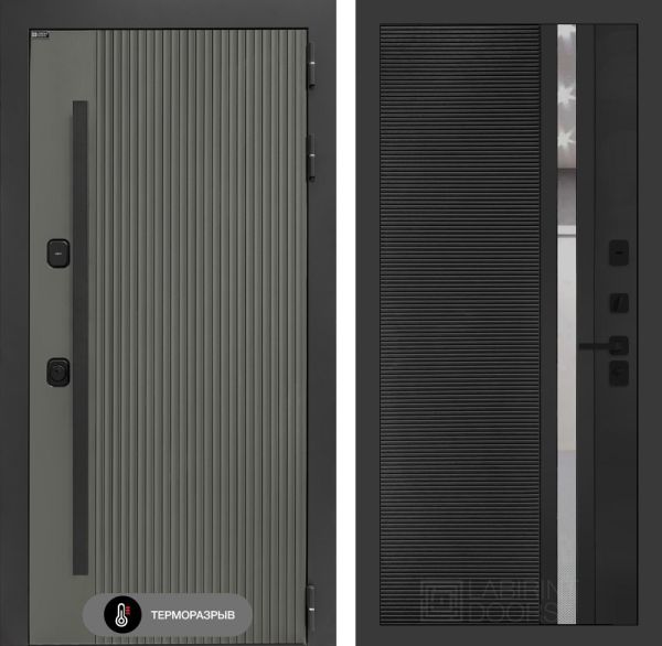 Входная дверь Лабиринт Термолаб 1 тепло 31 – Черный кварц, зеркальная вставка с тонировкой