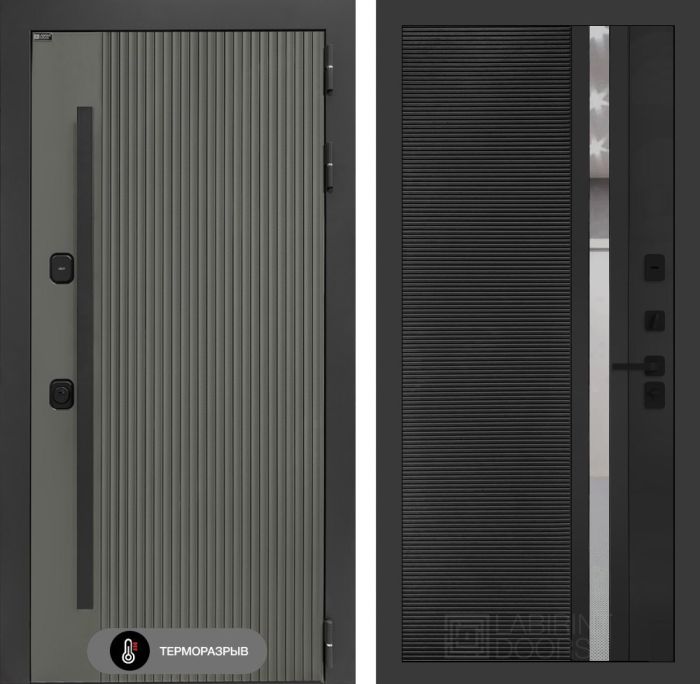 Входная дверь Лабиринт Термолаб 1 тепло 31 – Черный кварц, зеркальная вставка с тонировкой