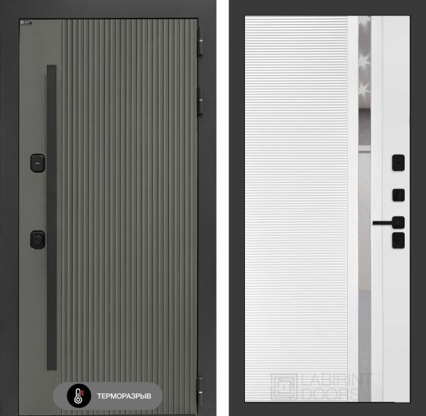 Входная дверь Лабиринт Термолаб 1 тепло 31 – Белый софт, зеркальная вставка с тонировкой