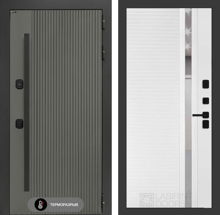Входная дверь Лабиринт Термолаб 1 тепло 31 – Белый софт, зеркальная вставка с тонировкой