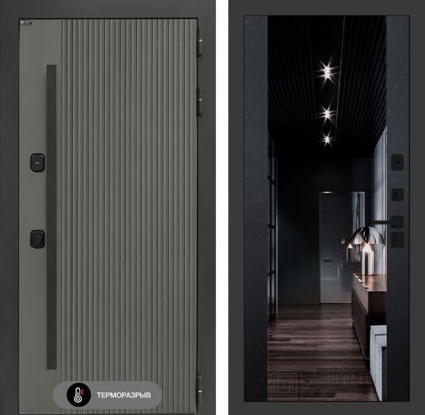 Входная дверь Лабиринт Термолаб 1 тепло с зеркалом (тонированное) Максимум – Черный кварц