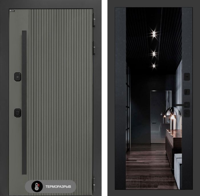 Входная дверь Лабиринт Термолаб 1 тепло с зеркалом (тонированное) Максимум – Черный кварц