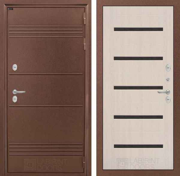 Входная дверь Лабиринт ТЕРМО ЛАЙТ 01 - Беленый дуб, стекло черное