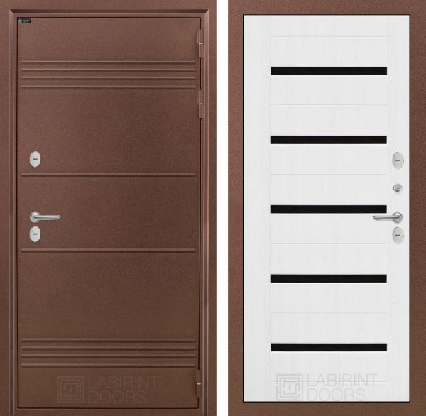 Входная дверь Лабиринт ТЕРМО ЛАЙТ 01 - Белое дерево, стекло черное