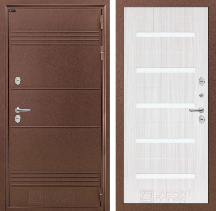 Входная дверь Лабиринт ТЕРМО ЛАЙТ 01 - Сандал белый, стекло белое