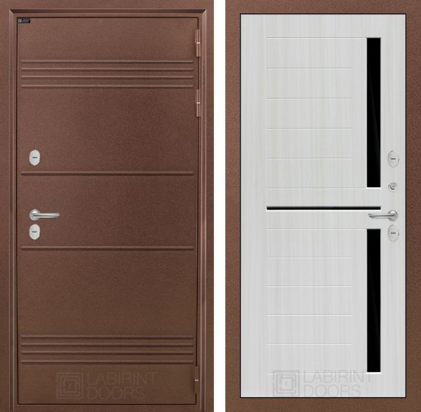 Входная дверь Лабиринт ТЕРМО ЛАЙТ 02 - Сандал белый, стекло черное