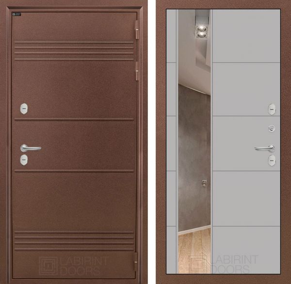 Входная дверь Лабиринт ТЕРМО ЛАЙТ 19 -  зеркало Грей софт