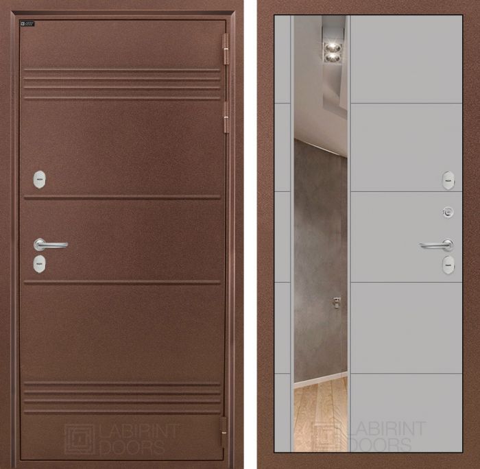 Входная дверь Лабиринт ТЕРМО ЛАЙТ 19 -  зеркало Грей софт