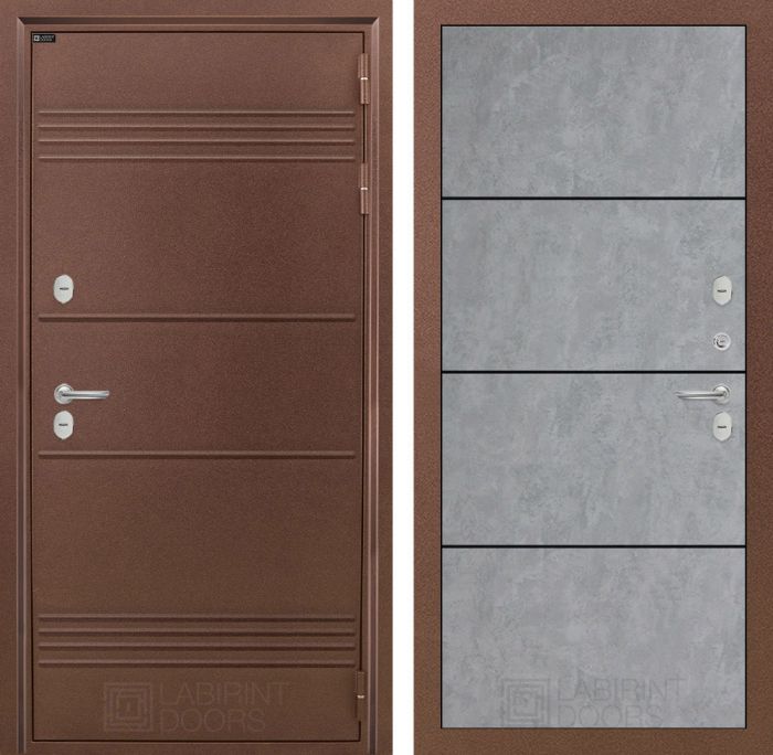 Входная дверь Лабиринт ТЕРМО ЛАЙТ 25 - Бетон светлый, черный молдинг