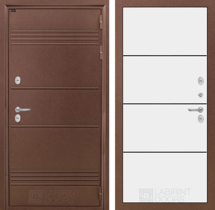 Входная дверь Лабиринт ТЕРМО ЛАЙТ 25 - Белый софт, черный молдинг